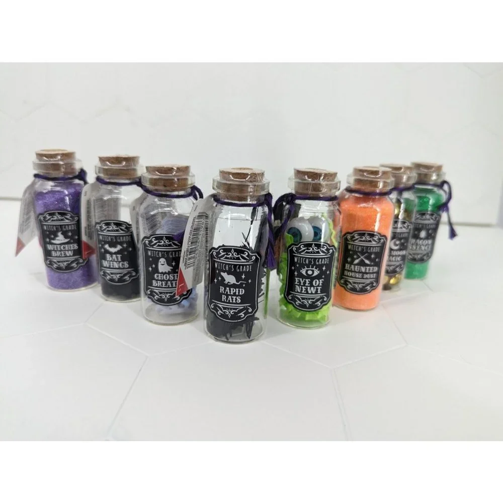 Target Bullseye Halloween 2021 Set of 8 Mini Filled Potion Glass Bottles Glitter